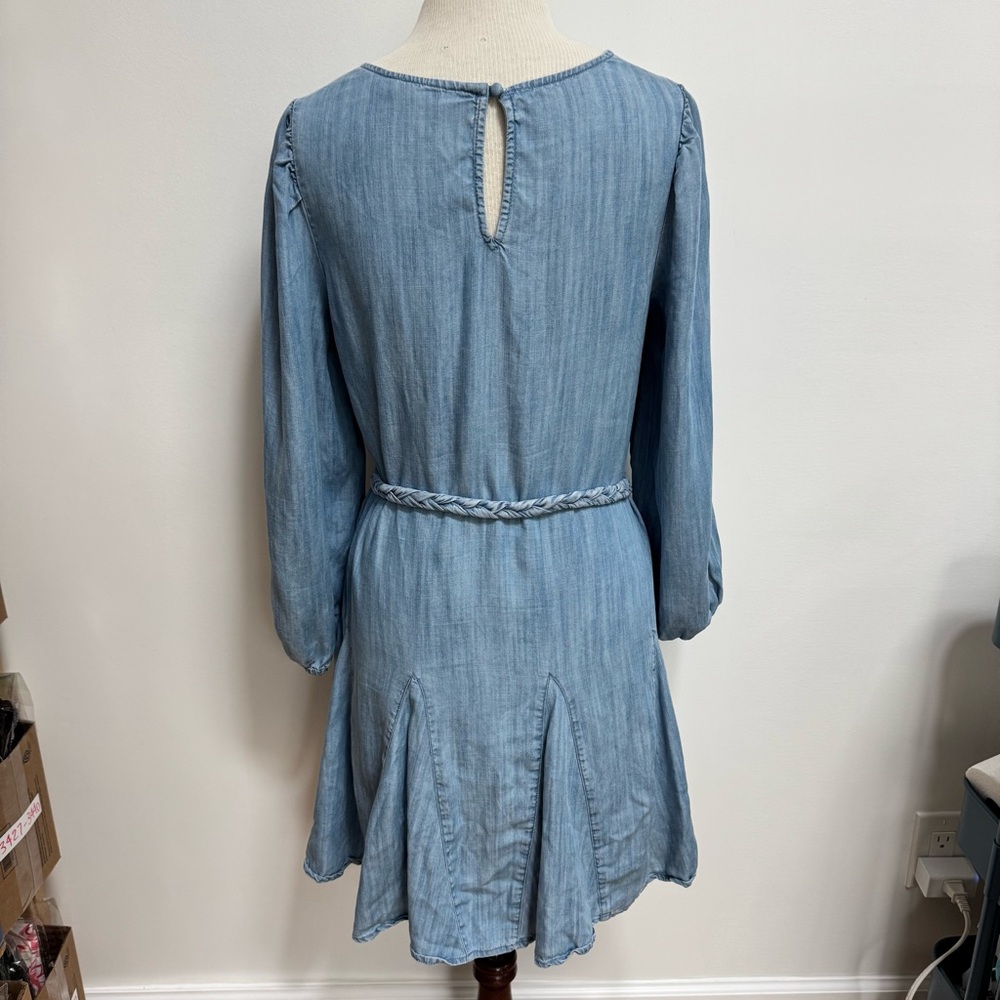 Vineyard Vines Chambray Godet Swing Mini Dress Women Small Belted Long Sleeve - Picture 7 of 13